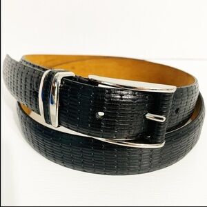 Remo Tulliani Black Textured Leather Belt /Detail Silver Toned Hardware Size 40